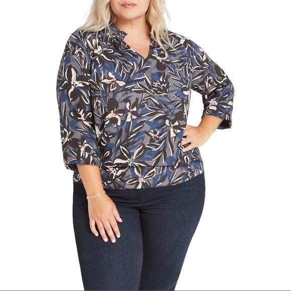 NIC+ZOE Inky Blooms Blouse in Indigo Multi - 3X NWT - Picture 1 of 6